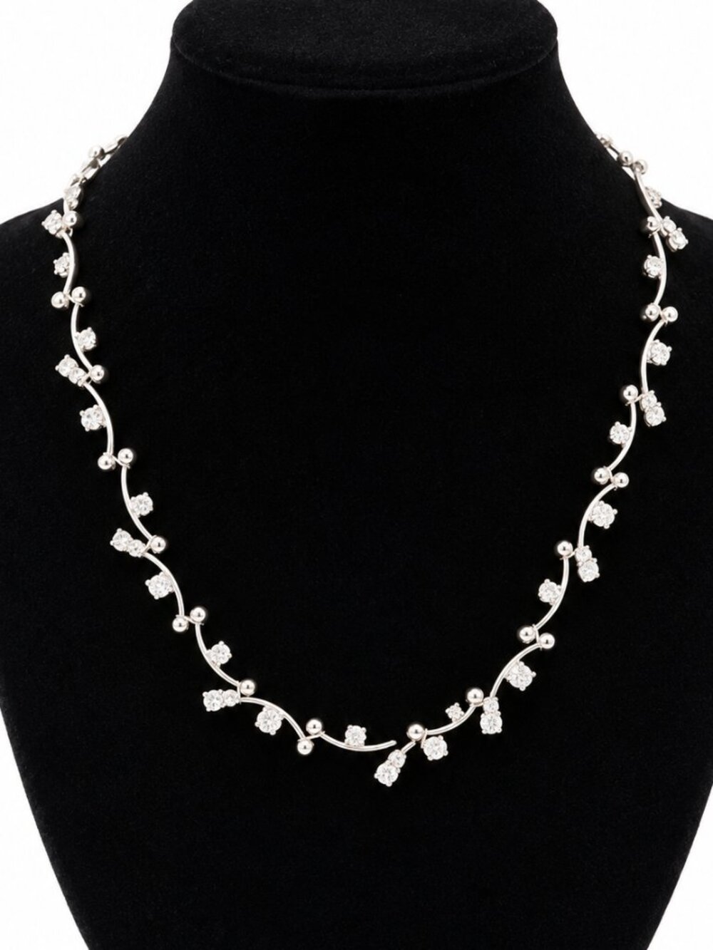 Monet Silver Tone Crystal Floral Vine Choker Necklace 15" NWT